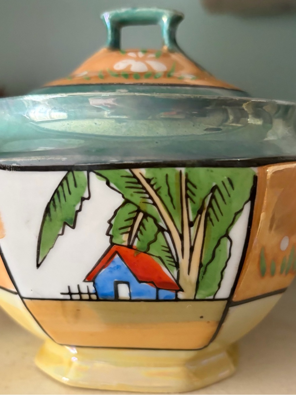 Vintage Hand-Painted Porcelain Lidded Sugar Bowl Made in Japan